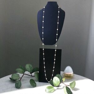 White Cultured Pearl Sautoir Necklace 925 Sterling Clasp Long 76” Chain 8x12mm